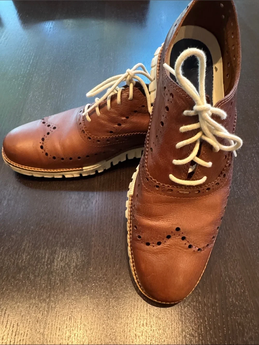 Cole Haan Brown Leather Wingtip Oxfords with White Laces